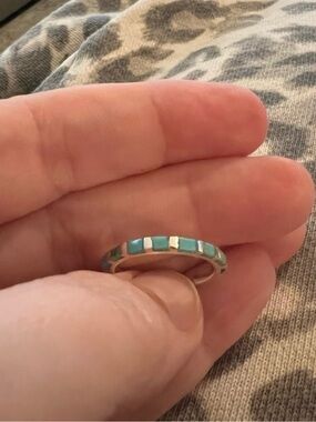 Sterling Silver Turquoise Inlay Stackable Band - Blue